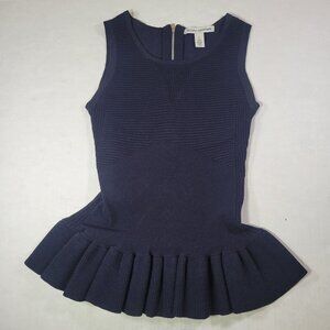 Autumn Cashmere Navy Viscose Blend Ribbed Peplum Sleeveless Top Size XS